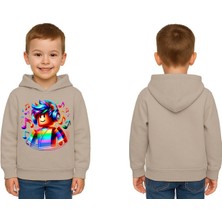Sedirli Unisex Roblox Baskılı Çocuk Swaetshirt  Baskılı Kapüşonlu 3 Iplik Şardonlu