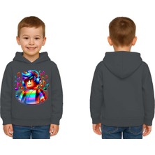 Sedirli Unisex Roblox Baskılı Çocuk Swaetshirt  Baskılı Kapüşonlu 3 Iplik Şardonlu