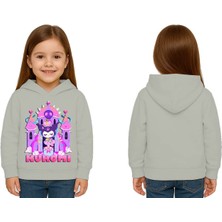 Sedirli Unisex Baskılı Çocuk Swaetshirt Kapüşonlu 3 Iplik Şardonlu Kuromi Baskılı