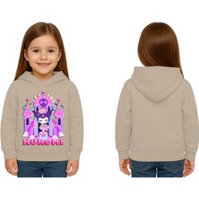 Sedirli Unisex Baskılı Çocuk Swaetshirt Kapüşonlu 3 Iplik Şardonlu Kuromi Baskılı