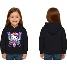 Sedirli Unisex Hello Kity  Baskılı Çocuk Swaetshirt  Baskılı Kapüşonlu 3 Iplik Şardonlu