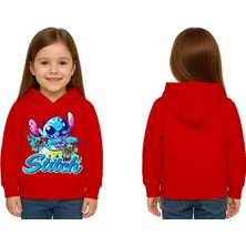 Sedirli Unisex Stitch Baskılı Çocuk Swaetshirt  Baskılı Kapüşonlu 3 Iplik Şardonlu