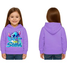 Sedirli Unisex Stitch Baskılı Çocuk Swaetshirt  Baskılı Kapüşonlu 3 Iplik Şardonlu
