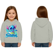 Sedirli Unisex Stitch Baskılı Çocuk Swaetshirt  Baskılı Kapüşonlu 3 Iplik Şardonlu