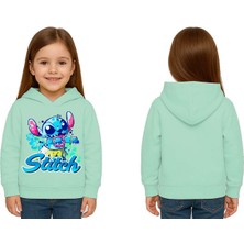 Sedirli Unisex Stitch Baskılı Çocuk Swaetshirt  Baskılı Kapüşonlu 3 Iplik Şardonlu