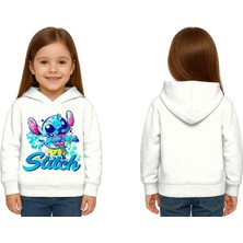 Sedirli Unisex Stitch Baskılı Çocuk Swaetshirt  Baskılı Kapüşonlu 3 Iplik Şardonlu