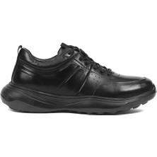 Celal Gültekin Erkek Siyah Bağcıklı Kalın Tabanlı Deri Sneaker