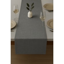 De'vor Kadife Görünümlü Gri Masa Runnerı