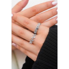 Trend Collection Siyah Taşlı Örgü Model Yüzük & Yaprak Figürlü Taşlı Yüzük Seti - 2'li Ayarlanabilir