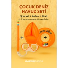 Mustran Çocuk Deniz Seti 3’lü Pembe Simit + Kolluk + Turuncu Şnorkel 3–7 Yaş 25kg | Avantaj Kapıda Mavi Renk Tek Ebat Beden