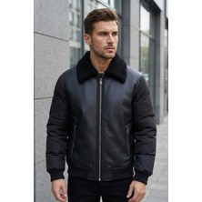 Movento Erkek Şişme Kol Detaylı Deri Mont