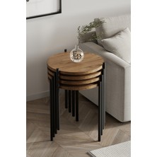 ED Efelez Design Zigon Sehpa , Nice 4'lü Zigon Sehpa Takımı , Siyah Metal - Atlantik Çam Tabla