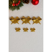 Dodomar Altın Simli Eva Fiyonk Kurdele – 6'lı Set (3×9 cm + 3×6.5 Cm) Yılbaşı Süsleme