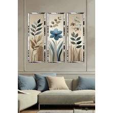 AVM19 Pleksi Çerçeveli Mavi Pastel Çiçekler Tablo 3lü