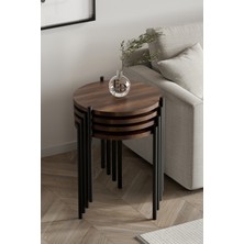 ED Efelez Design Zigon Sehpa , Nice 4'lü Zigon Sehpa Takımı , Siyah Metal - Barok Tabla