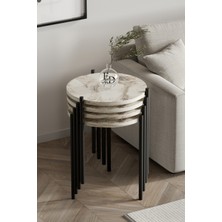 ED Efelez Design Zigon Sehpa , Nice 4'lü Zigon Sehpa Takımı , Siyah Metal - Beyaz Mermer Tabla