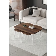 ED Efelez Design Zigon ve Orta Sehpa 5'li Takım , Metal Ayaklı , Roma 4+1 Sehpa , Beyaz Metal - Barok Tabla