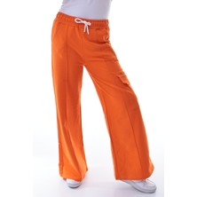 Kız Çocuk Turuncu Kargo Geniş Paça Eşofman Altı 5-14 Yaş Rahat Günlük Pantolon