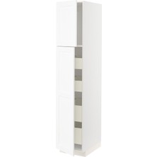 Hobiurun Mutfak Boy Dolabı, Enköpıng Beyaz Ahşap Görünümlü, 40X60X200 Cm, 2 Kapaklı ve 4 Çekmeceli