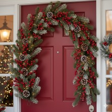 Dodomar 180 cm Berryli Kozalaklı Yılbaşı Garland – Kapı, Duvar ve Masa Üstü Doğal Dekor Süsü