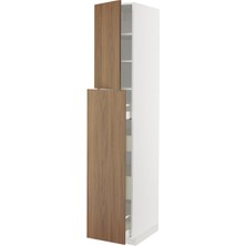 Hobiurun Mutfak boy dolabı, TISTORP kahverengi ceviz görünümlü, 40x60x220 cm, 2 kapaklı, 4 çekmeceli ve 2 raflı