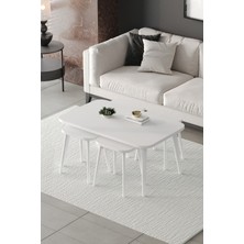 ED Efelez Design Zigon ve Orta Sehpa 5'li Takım , Metal Ayaklı , Roma 4+1 Sehpa , Beyaz Metal - Beyaz Tabla