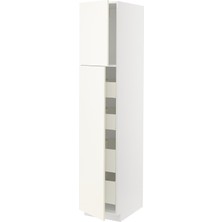 Hobiurun Mutfak Boy Dolabı, Vallstena Beyaz, 40X60X200 Cm, 2 Kapaklı ve 4 Çekmeceli