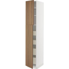 Hobiurun Mutfak boy dolabı, TISTORP kahverengi ceviz görünümlü, 40x60x220 cm, 2 kapaklı ve 4 çekmeceli