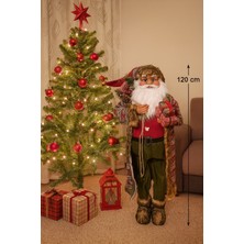 Dodomar 120 cm Ekose Kostümlü Lüks Noel Baba Figürü – Hediye Paketli, Ayakta Duran Özel Tasarım Yılbaşı Dekoru