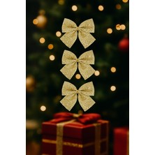 Dodomar 12 cm Altın Pullu Simli Fiyonk – 3'lü Yılbaşı Ağaç ve Dekor Süsleme Seti