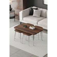 ED Efelez Design Zigon ve Orta Sehpa 5'li Takım , Metal Ayaklı , Roma 4+1 Sehpa , Gümüş Metal - Barok Tabla