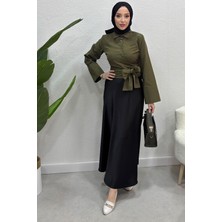 Tesettür Diyarı Kadın Kurdele Detaylı Gömlek-Haki