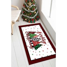 Pelura Halı Yılbaşı Temalı Merry Christmas Dijital Baskılı Yıkanabilir Halı