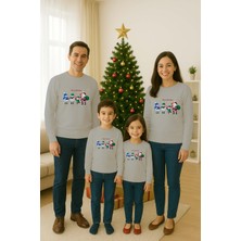 Sedirli Unisex Happy New Year Yılbaşı Baskılı Yetişkin ve  Çocuk Sweatshirt 3 Iplik Şardonlu Kumaş