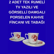 Porland 2 Adet Tek Rumeli Tv Yazılı ve Görselli Damgalı Porselen Kahve Fincanı ve Tabağı