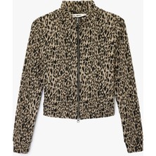 Koton Slim Fit Uzun Kollu Dik Yaka Fermuarlı Leopar Desenli Hırka