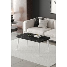 ED Efelez Design Orta Sehpa Metal Ayaklı , Roma Orta Sehpa , Beyaz Metal - Siyah Mermer Tabla