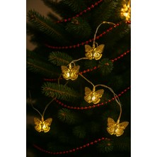 Dodomar Altın Kelebek Pilli LED Işık – 10'lu Yılbaşı Dekor Şerit Aydınlatma Modeli