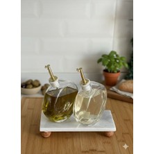 2'li Mermer Stantlı Gold Başlıklı Yağlık&sosluk Seti 500 ml Kavisli Model