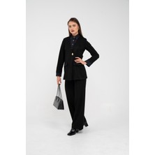 SASILVA Süet Dokulu Tek Düğmeli Modern Kadın Takım 8098