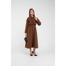 SASILVA Fermuarlı Tasarım Detaylı Bel Lastikli Midi Kadın Elbise 1728