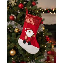 Dodomar 38 cm Pullu Noel Baba Desenli Lüks Yılbaşı Çorabı – Büyük Boy Ağaç ve Ev Dekor Süsü