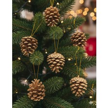 Dodomar Yılbaşı Ağaç Kozalak 4 cm 6'lı – Vernikli Altın Karlı Dekoratif Süs