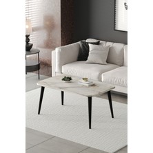 ED Efelez Design Orta Sehpa Metal Ayaklı , Roma Orta Sehpa , Siyah Metal - Beyaz Mermer Tabla