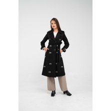 SASILVA Süet Dokulu Kuşaklı Uzun Kadın Trençkot 8088