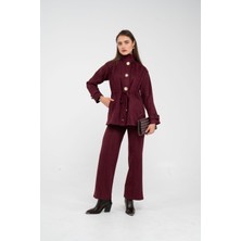 Sasilva Süet Dokulu Altın Düğmeli Kuşaklı Kadın Takım 1757