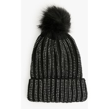 Koton Suni Peluş Detaylı Taşlı Triko Bere