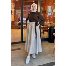 Tesettür Diyarı Kadın Kurdele Detaylı Gömlek-Kahverengi