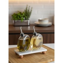 2'li Mermer Stantlı Gümüş Başlıklı Yağlık&sosluk Seti 500 ml Kavisli Model