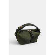 %100 Hakiki Süet Deri Fermuarlı Kapama ve Uzun Askı Detaylı Kadın El ve Omuz Çantası